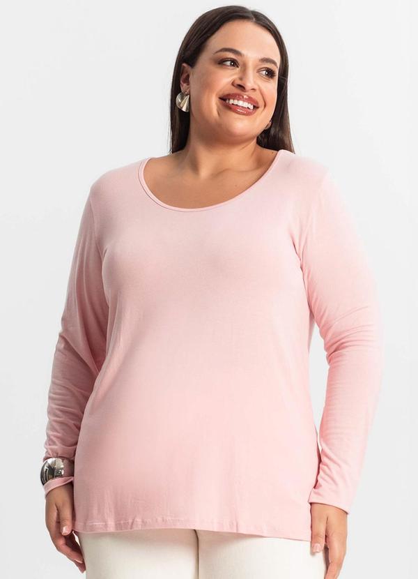 Blusa Gola Canoa Manga Longa Rosa Bebe