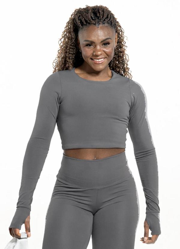 Blusa Sport Manga Longa Cinza