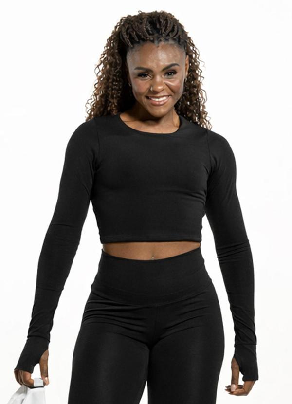 Blusa Sport Manga Longa Preto