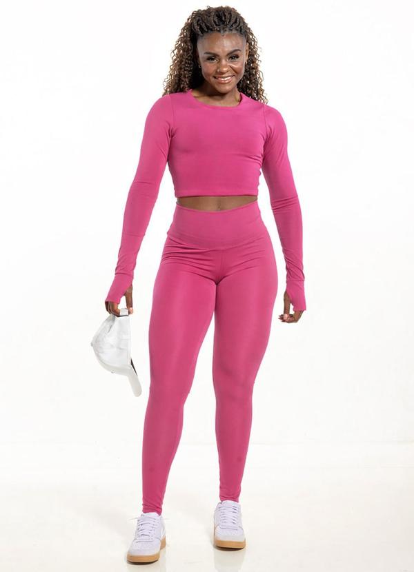 Blusa Sport Manga Longa Rosa