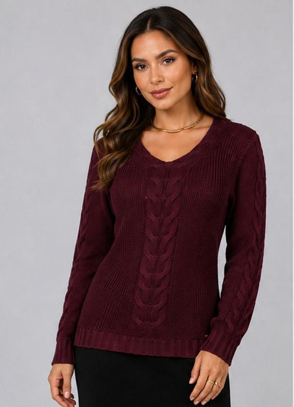 Blusa Tricot Feminina Elegante Inverno Bordô