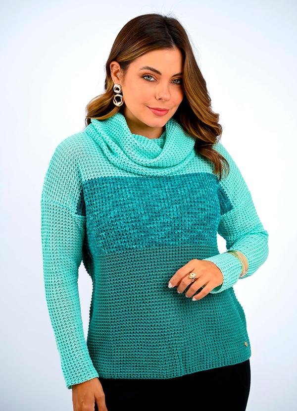 Blusa Tricot Gola Alta Bicolor Verde