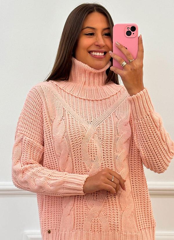 Blusa Tricot Gola Alta Elegante Rosa