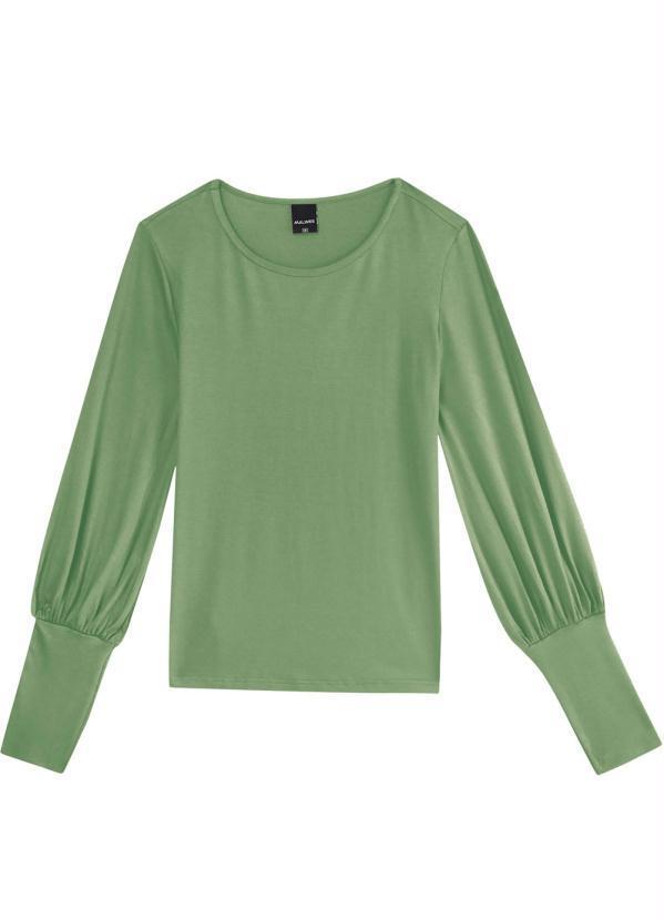 Vista 2 Blusa Verde Claro Viscose com Manga Bufante Malwee Malwee