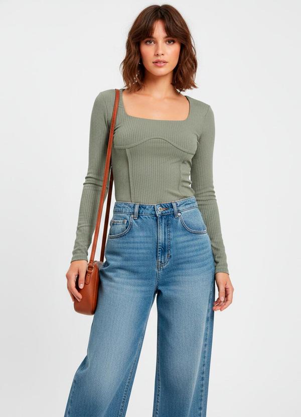 Vista 2 Blusa Verde em Canelado Rosalie Rosalie