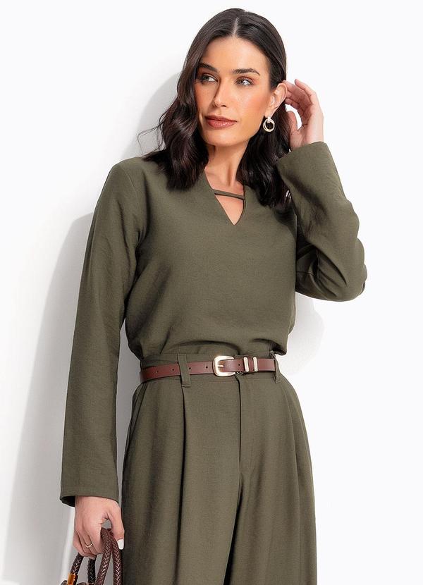 Blusa Verde Escuro em Tecido de Alfaiataria