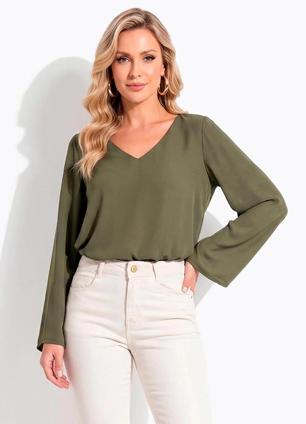 Blusa Verde Oliva em Crepe Plano