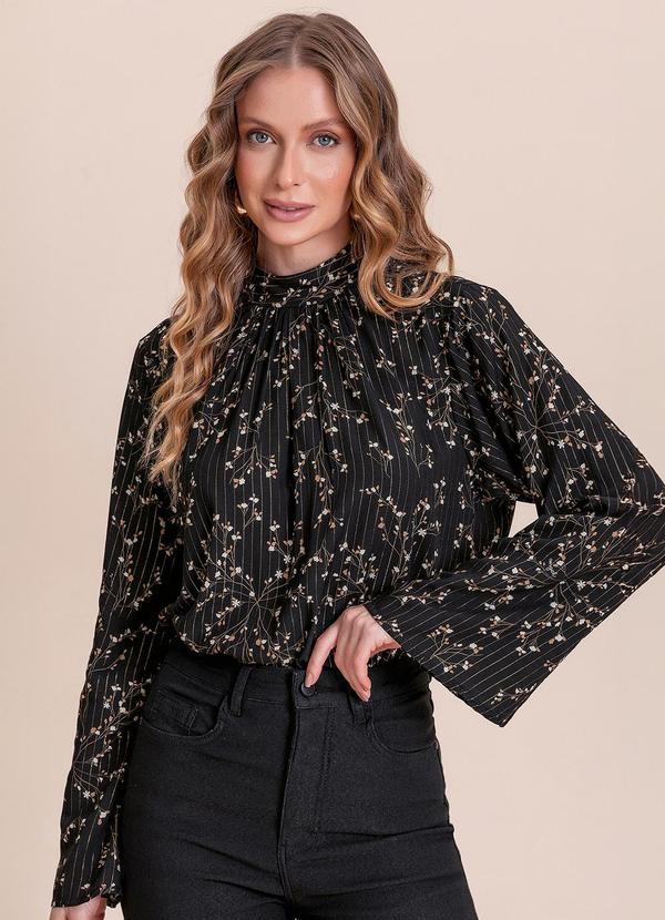 Blusa Viscose Estampada Lurex Preto