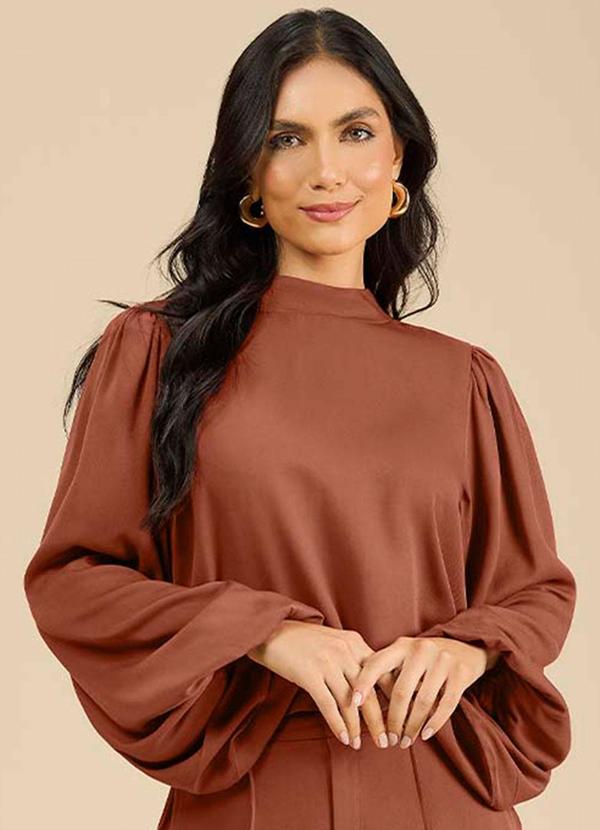 Vista 2 Blusa Viscose Manga Longa Essential Marrom Angel Angel