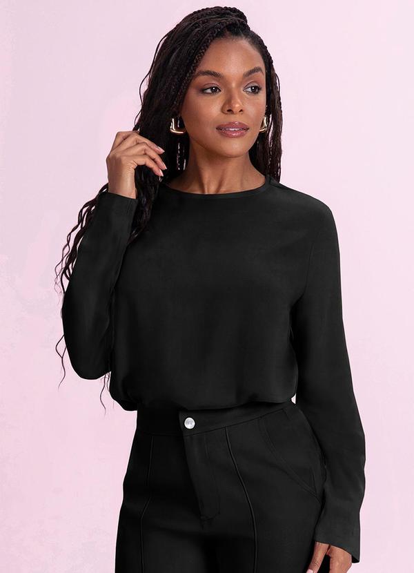 Blusa Viscose Manga Longa Preto