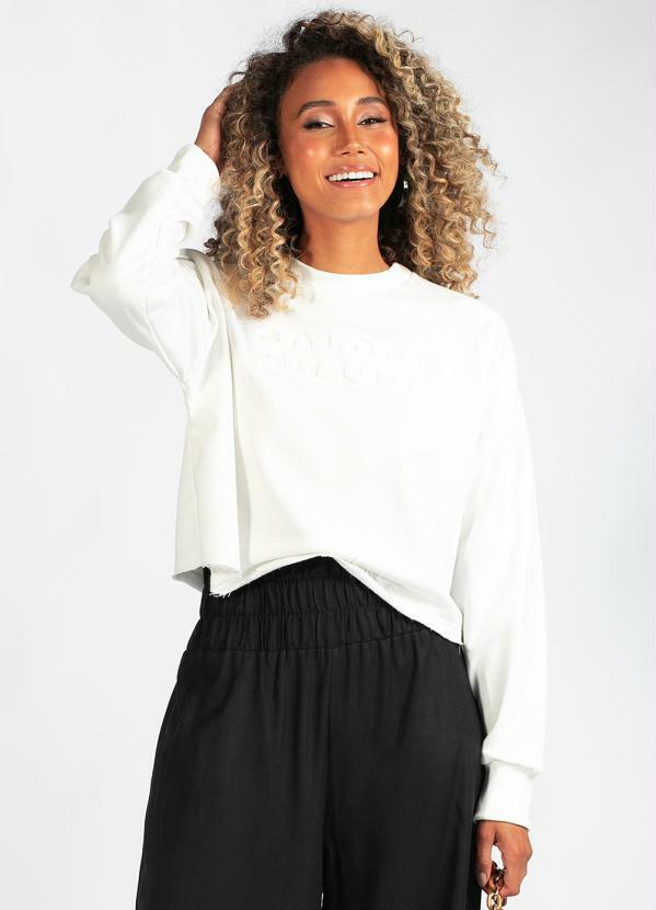 Vista 2 Blusão Cropped de Moletom Branco Colcci Colcci