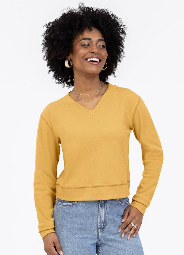 Blusão em Tecido Texturizado Amarelo Médio