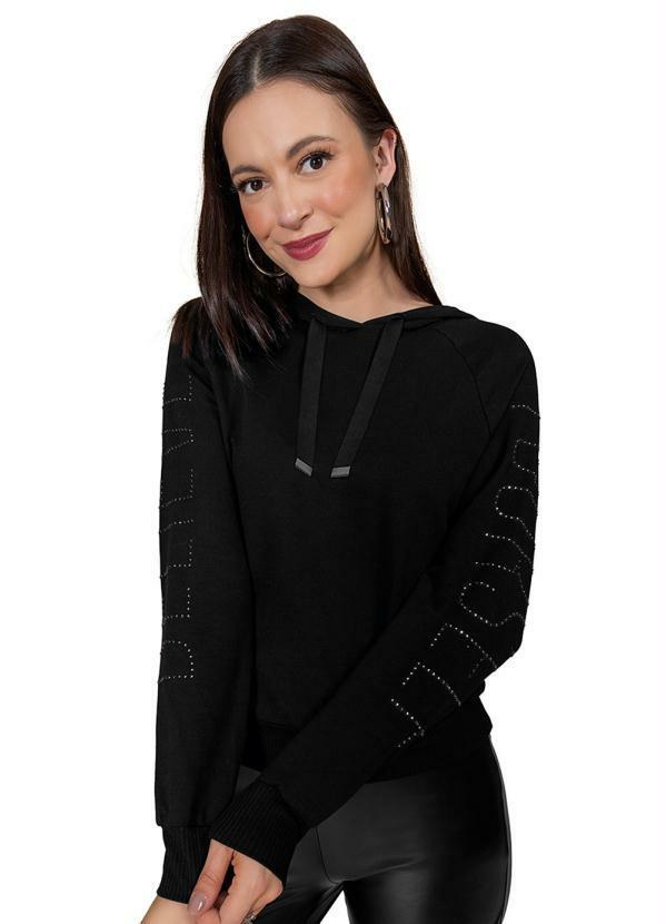 Vista 2 Blusão Estampado Feminino Preto Rovitex Rovitex