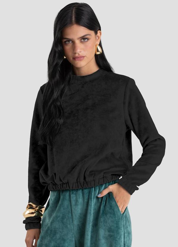 Blusão Feminino Plush Gola Dupla Preto