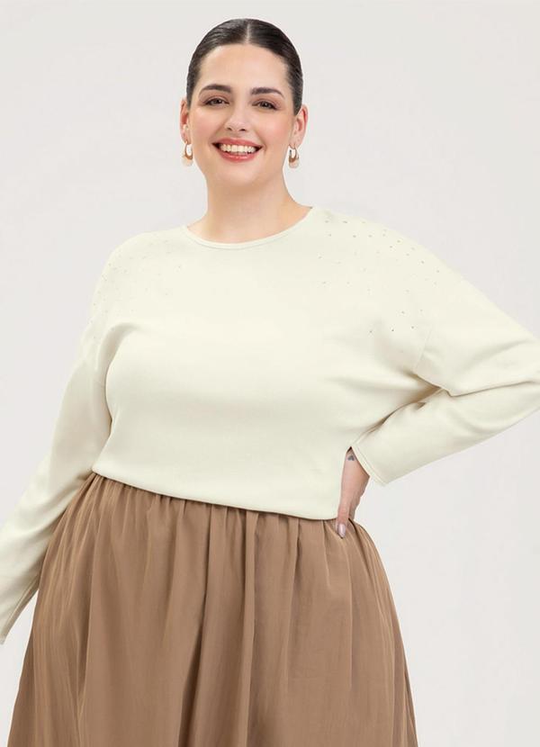 Blusão Plus Size em Algodão Off White