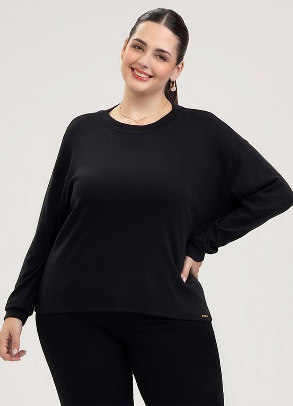 Blusão Plus Size em Algodão Preto