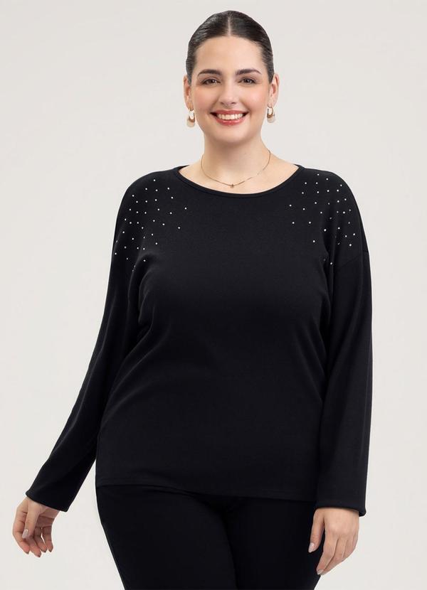 Blusão Plus Size em Algodão Preto
