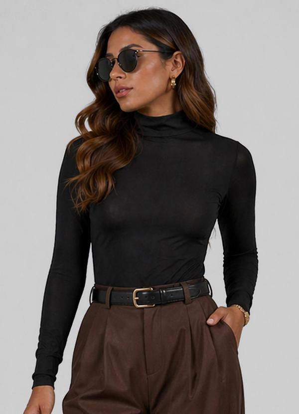 Body Feminino Gola Alta em Suplex Preto