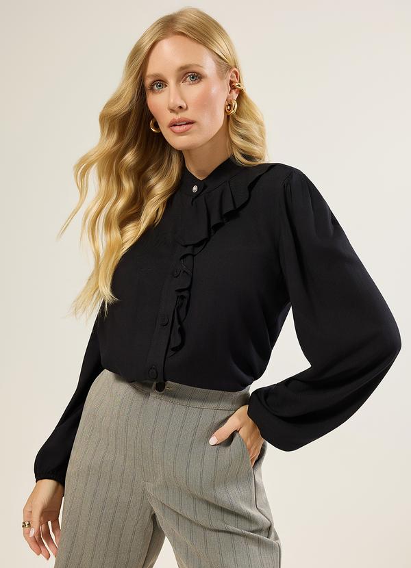 Camisa com Babado Gola Preto