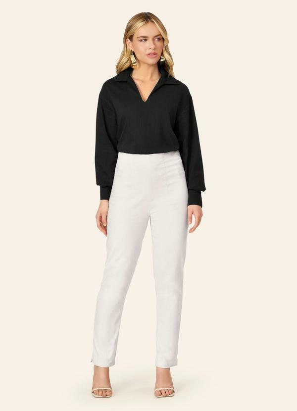 Camisa Feminina Manga Longa Decote V Preto