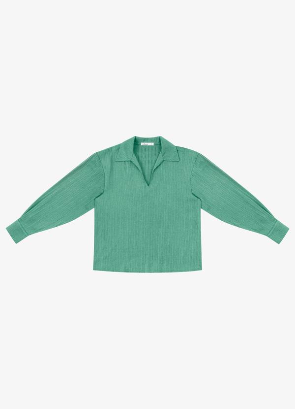 Camisa Feminina Manga Longa Decote V Verde