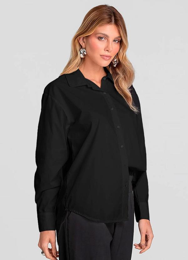 Camisa Feminina Manga Longa Tricoline Preto