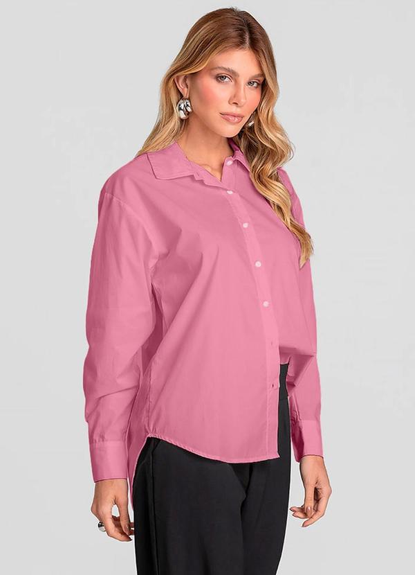 Camisa Feminina Manga Longa Tricoline Rosa