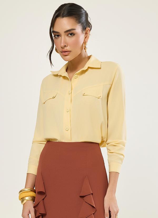 Camisa Manga Longa com Lapela Amarelo Vanilla