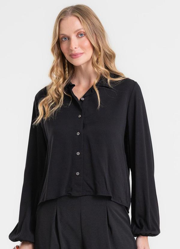Camisa Manga Longa em Viscose Preto