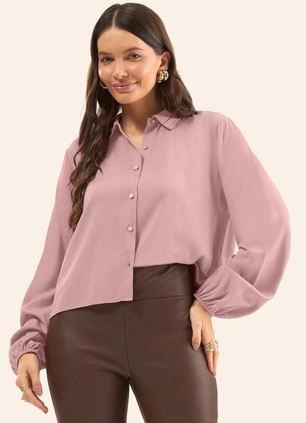 Camisa Manga Longa em Viscose Rosa