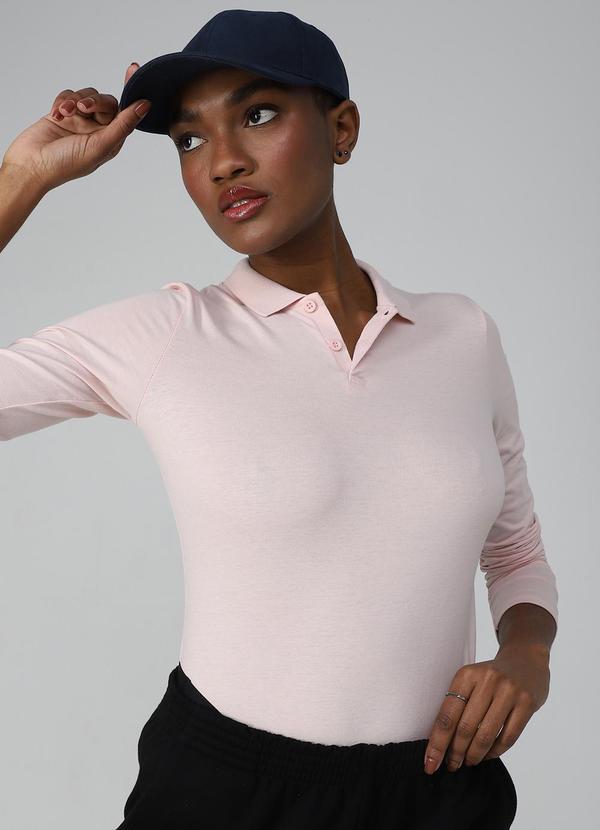 Vista 2 Camisa Polo Manga Longa Feminina Rosa Pastel Basicamente Basicamente