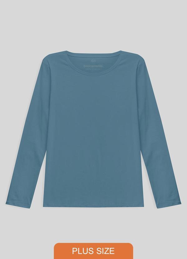 Camiseta Babylook Manga Longa Gola C Plus Azul