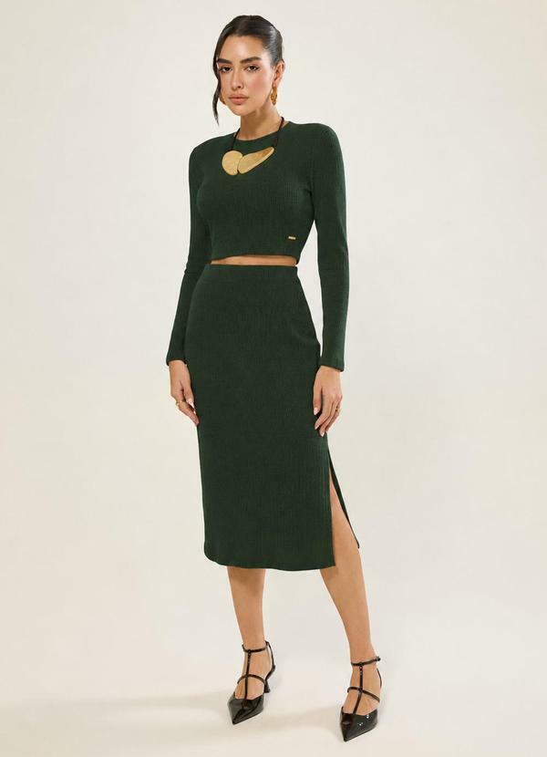 Cropped Manga Longa Tricot Verde Floresta