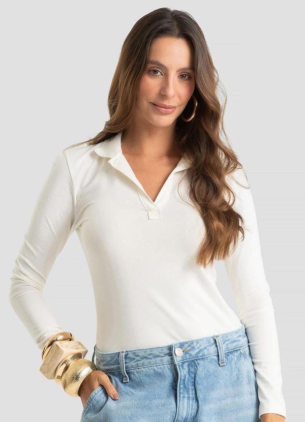 Polo Manga Longa Feminina Cotton Leve Bege