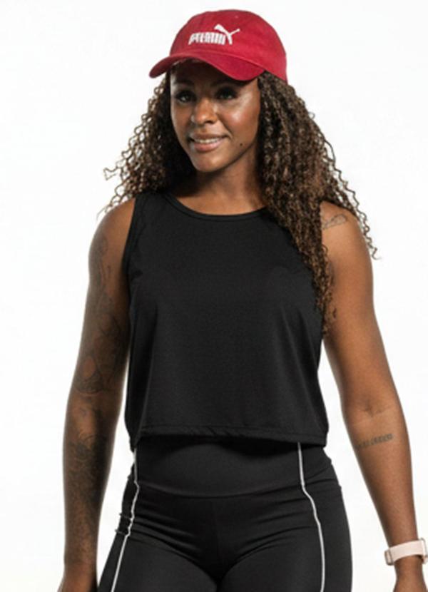 Regata Cropped Feminina com Termocolante Preto