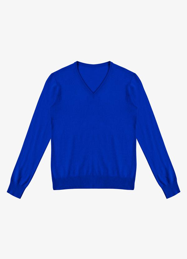 Vista 2 Sueter Feminino Gola V em Tricot Azul Rovitex Rovitex