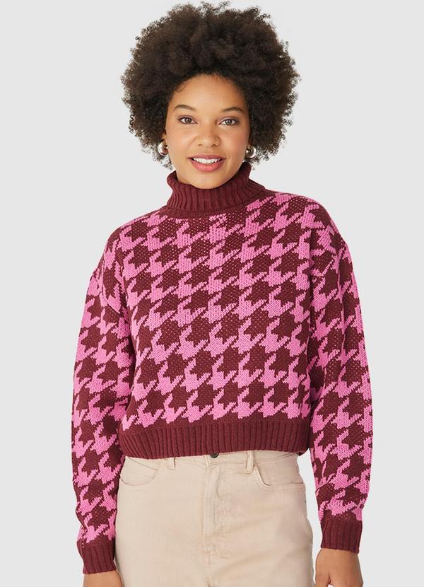 Suéter Feminino Pied de Poule em Tricô Bordô
