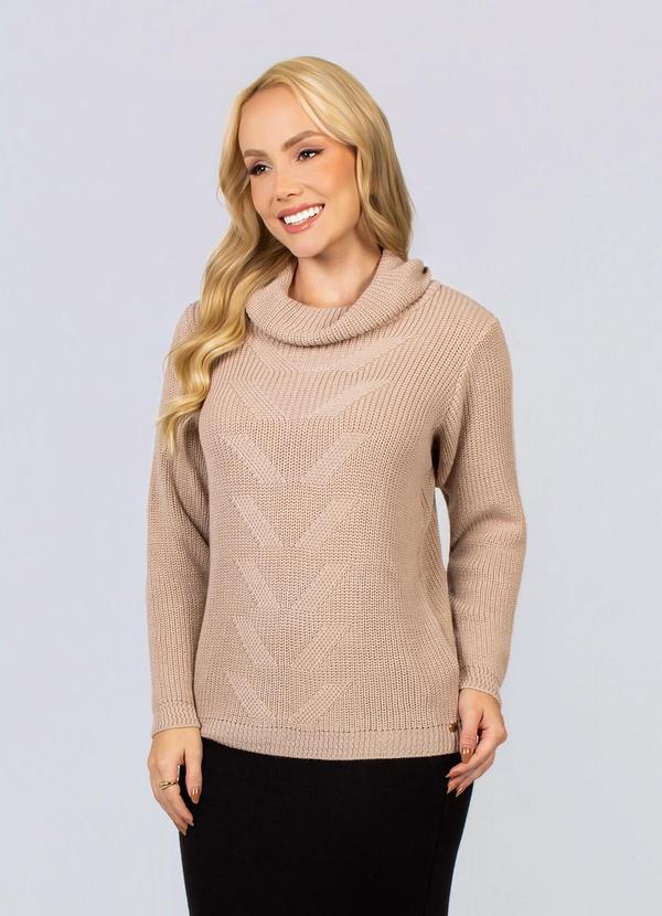 Suéter Tricot Gola Alta Elegante Bege