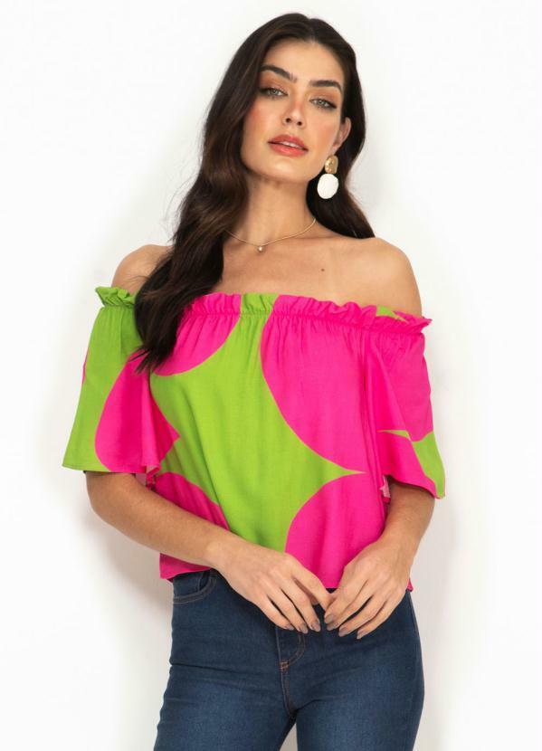 Vista 2 Blusa de Viscose Ombro a Ombro Estampada Rosa Forum Forum