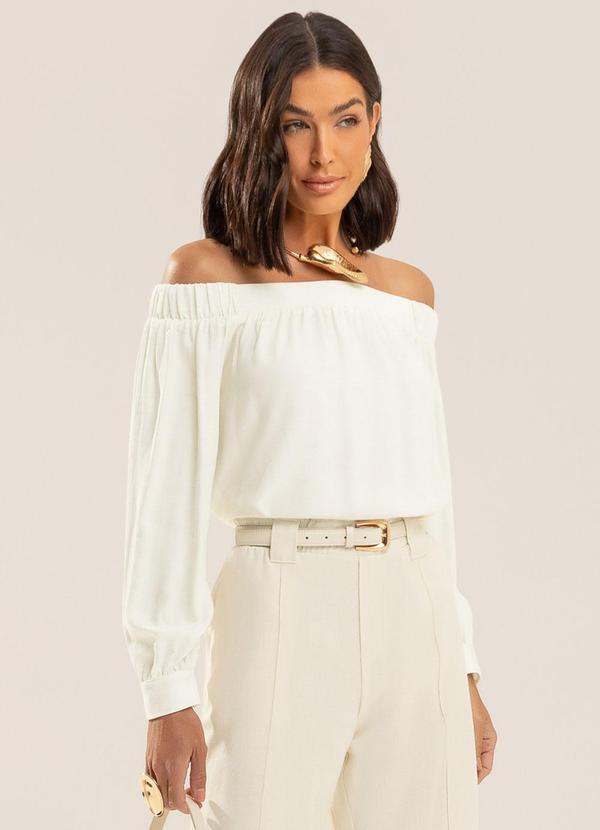 Blusa em Viscose com Linho Bege
