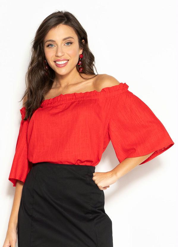Blusa Ombro a Ombro de Viscose Vermelha