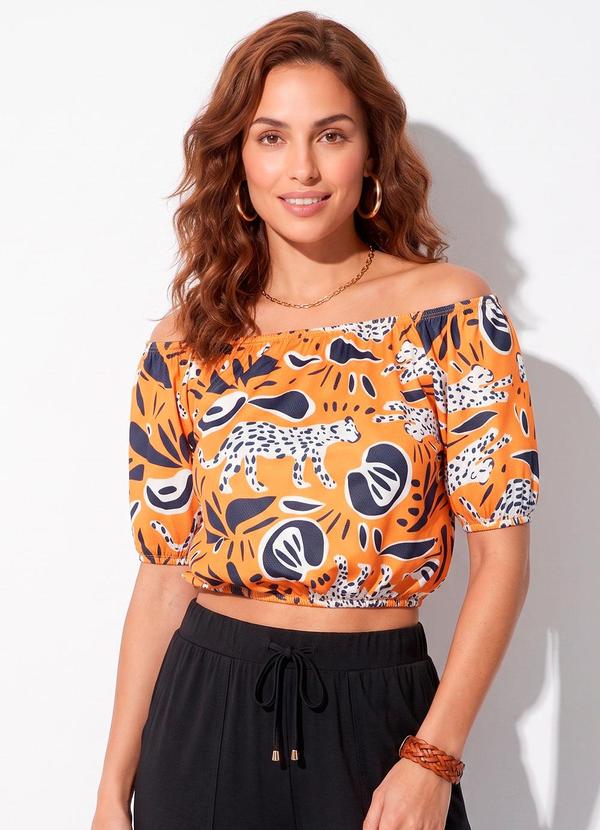 Blusa Ombro a Ombro Onça Mostarda