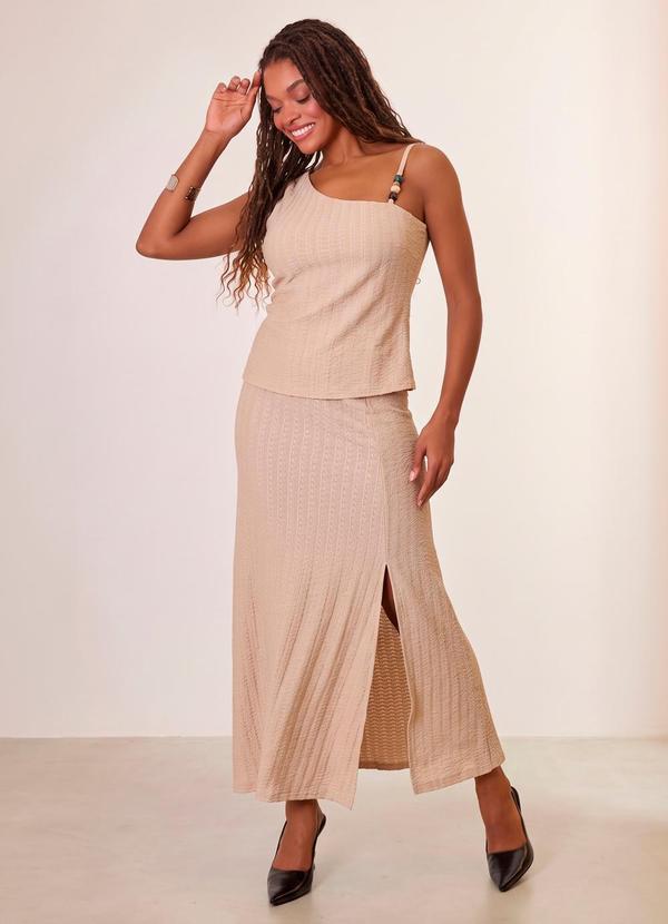 Blusa Ombro Assimetrico com Ponteiras Tapioca