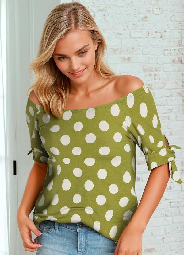Vista 2 Blusa Poá Verde em Malha de Viscose bonprix bonprix