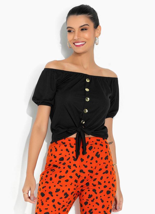 Blusa Preta com Detalhe de Amarração