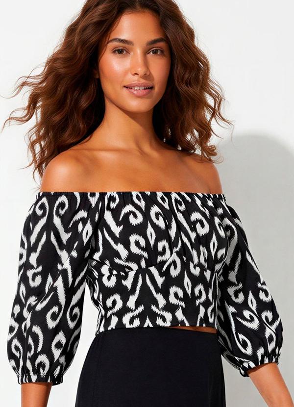 Blusa Preto Ciganinha Animal Print