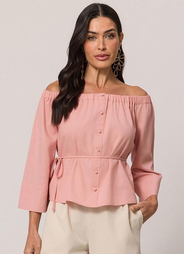 Camisa Ombro a Ombro em Tela Linen Clássica Rosa