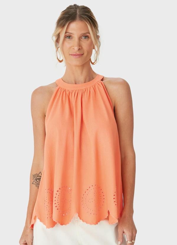 Vista 2 Blusa Ampla Bordada Laranja Claro Malwee Malwee