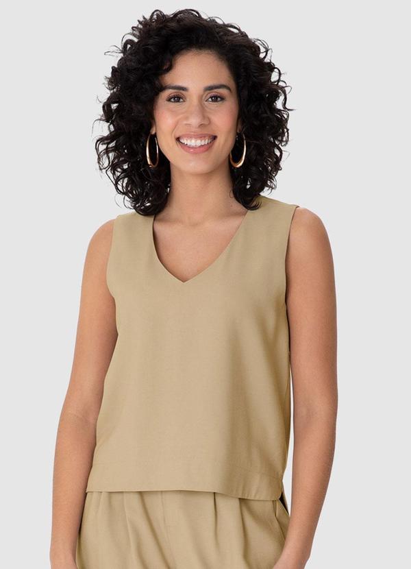 Blusa Ampla Sarjada Decote "V" Cáqui
