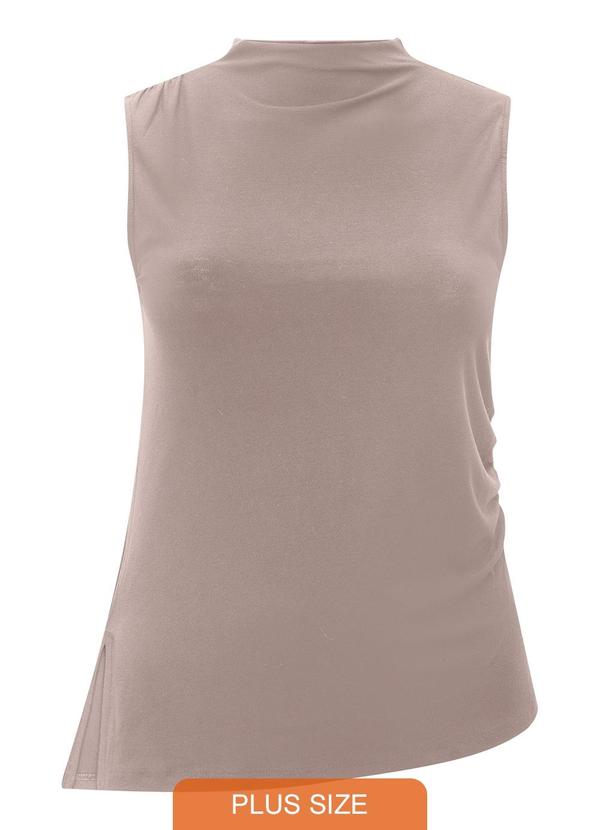Blusa Assimétrica Plus Size sem Mangas Cinza